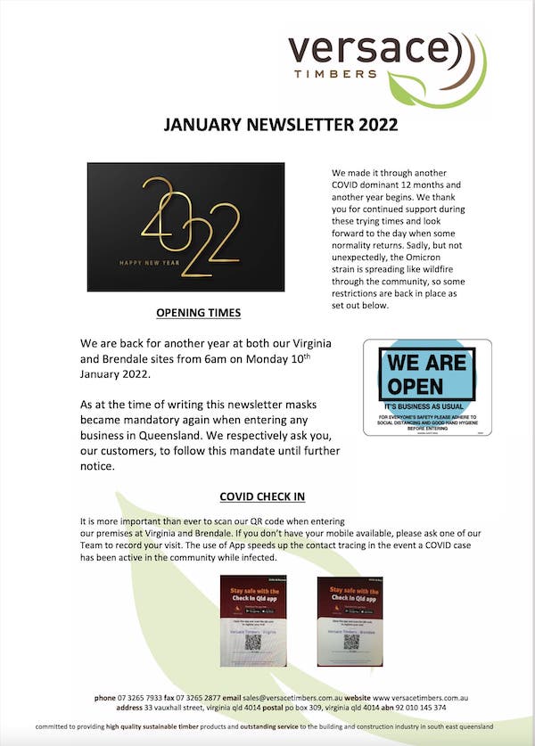 Versace Timbers Newsletter January 22