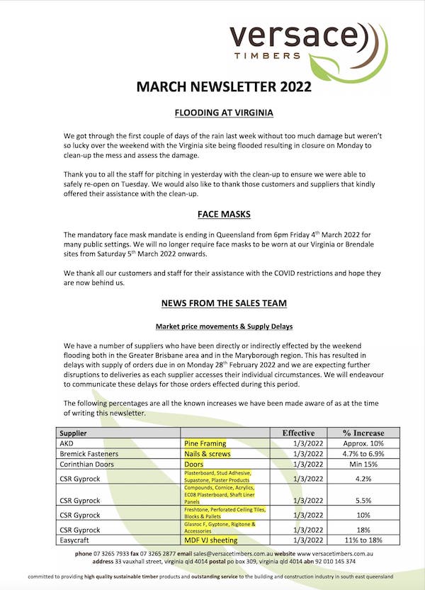 Versace Timbers Newsletter March 22